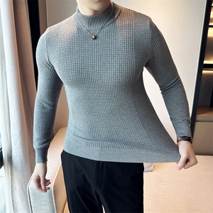 2024秋冬新款英伦修身暗花半高领毛衣针织打底衫男M39-p65图片