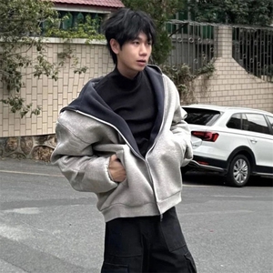 抖音得物高品质二开 25秋冬美式重磅宽松结构双面连帽卫衣外套W68图片