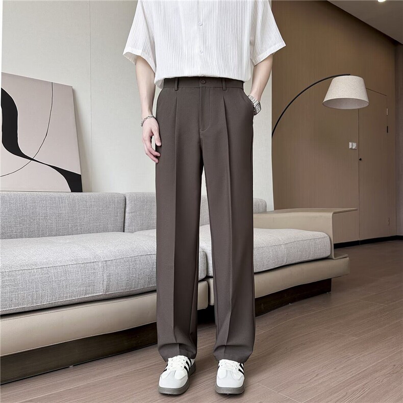 夏季薄款垂感高级感冰丝西裤直筒宽松西装裤休闲长裤9922P38，男装西服套装，星座410-2