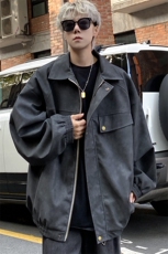 美式复古皮衣外套男春秋季潮牌痞帅宽松PU皮夹克J2516P95控128，男装夹克，电商A157