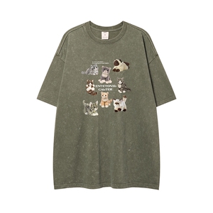 纯棉 白底 23夏水洗做旧高克重磅情侣短袖T恤T61005P45控58图片