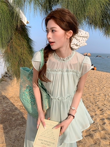 水衣源2729款纯色木耳边荷叶袖A字小衫阔腿裤冰爽套装女夏图片
