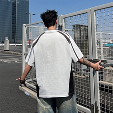2025夏ins新款流行男痞帅条纹机车短袖t恤T64，男装T恤，星座1108