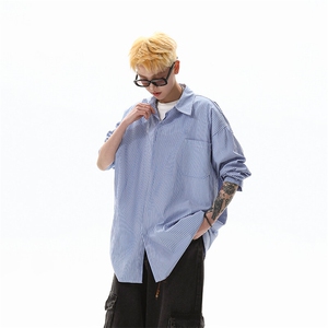 春夏条纹衬衫男长袖薄款痞帅高级感宽松慵懒风大码衬衣CS29003P45图片