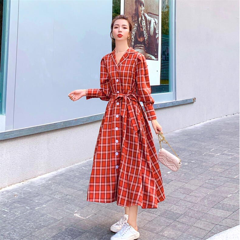 新品2021春秋装格子连衣裙 255-2077图片