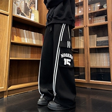 8XL-M美式条纹工装裤休闲裤男宽松直通阔腿加绒裤子K9123P78控98，男装休闲裤，电商D206-1