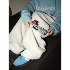 网图腊肠狗刺绣羊羔绒棉裤加绒防寒阔腿休闲裤羊驼绒LK1075-P45，男装棉裤，电商A025