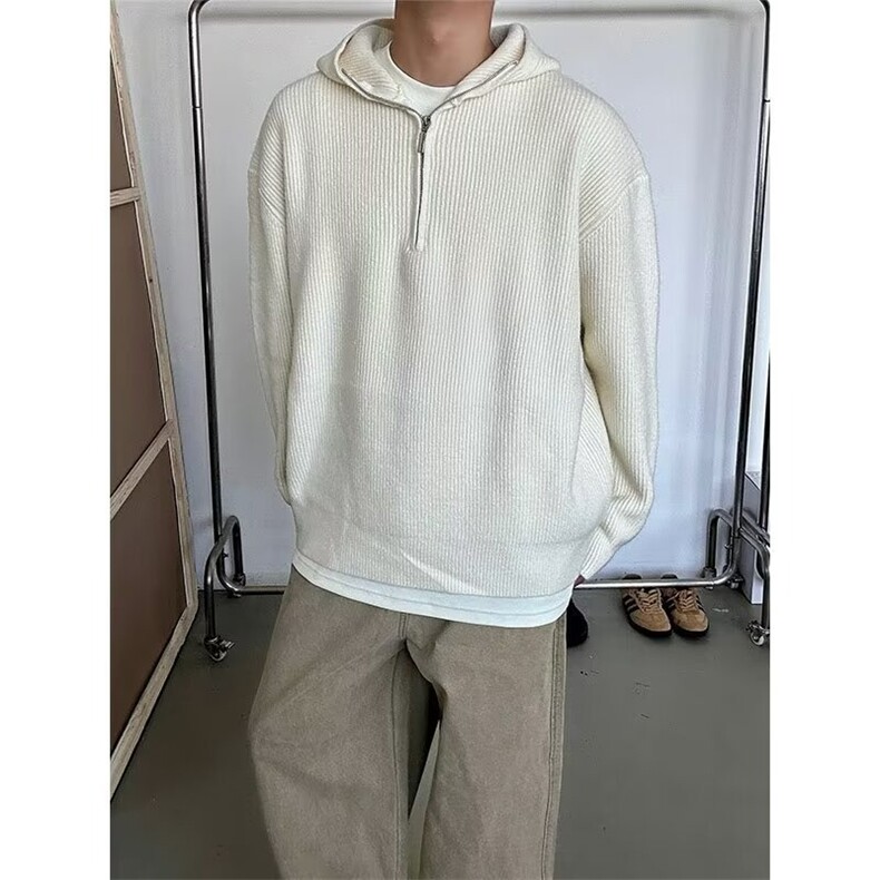 网图有货半拉链针织套头连帽毛衣外套男W33-P55,男装针织衫/毛衣,星座1505
