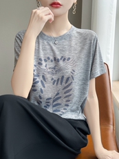 2025年秋季新款花瓣刺绣女士短袖，女装T恤，绒宛羊绒