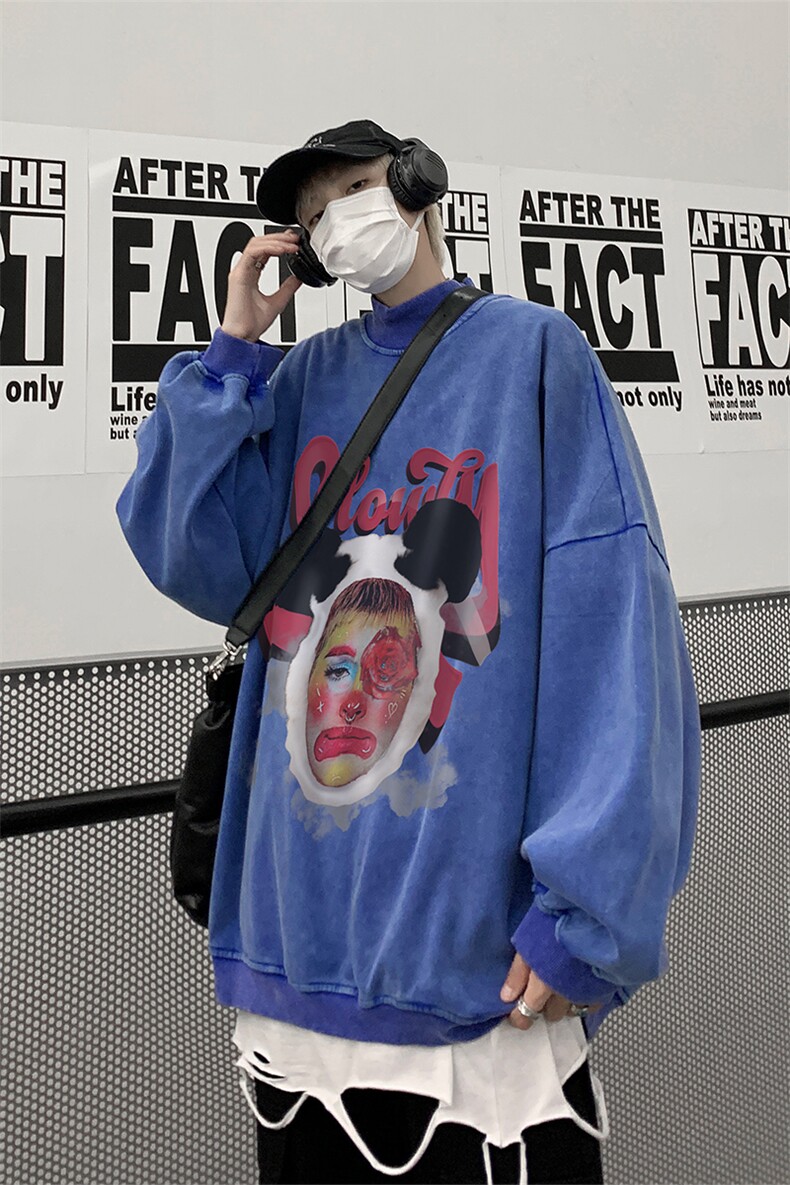 水洗做旧加绒加厚卫衣男23冬高领头像印花打底衫XZ514-2-X58-P78,男装T恤,星座514-2(原B239)