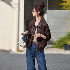 黄色可盐可甜减龄好看皮衣夹克上衣女春新款小个子休闲显瘦短外套，女装皮衣，美拉德工厂直营店