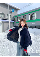 拼接短款外套女冬小个子休闲洋气保暖上衣，女装短外套，2C266