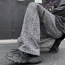春秋直筒休闲裤男潮牌痞帅运动高街小众设计感格子青少年日系裤子，男装休闲裤，星座1013