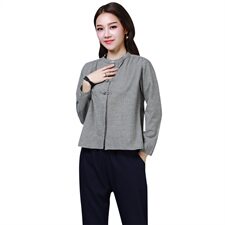 原创轻奢真值典雅文艺盘扣棉麻上衣短袖显瘦亚麻T恤民族风夏装，女装衬衫，奕阳依阁