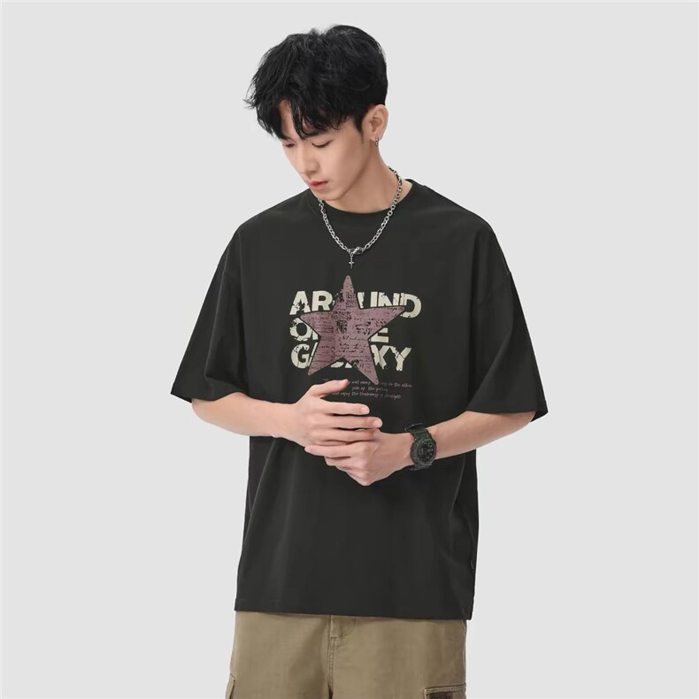 重磅印花短袖t恤男士宽松潮牌夏季2026新款半袖体恤男款上衣，男装T恤，星座1210-1