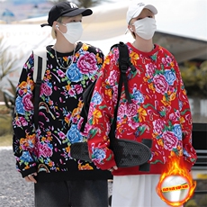 B203冬新套头圆领东北大花风民族特色加绒保暖卫衣小衫男女潮，男装卫衣，星座115A(原星座507）