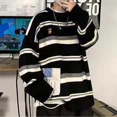 加绒加厚冬款男女圆领条纹毛衣刺绣针织衫宽松线衣外套MA2P45，男装针织衫/毛衣，星座1013-1