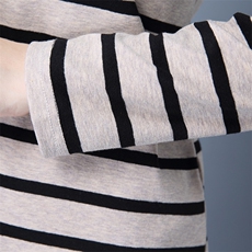 粗横条纹圆领长袖修身2021年秋季收腰简约雪纺衫，女装蕾丝衫/雪纺衫，鑫鑫格