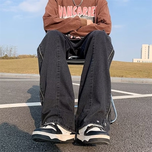 2023春秋款设计感拉链开叉拼接牛仔裤男高街阔腿直筒裤K2846-P45图片
