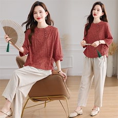 套装女夏季天丝棉麻上衣裤子百搭时尚两件套，女装套装/套裙，曼沙奕珂