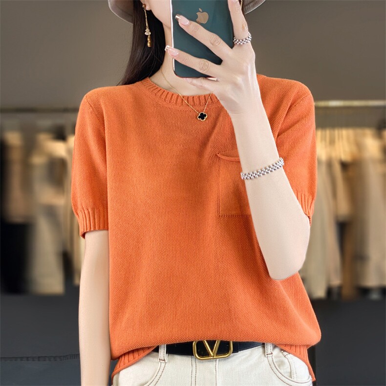 纯棉桂花针带兜圆领短袖女图片