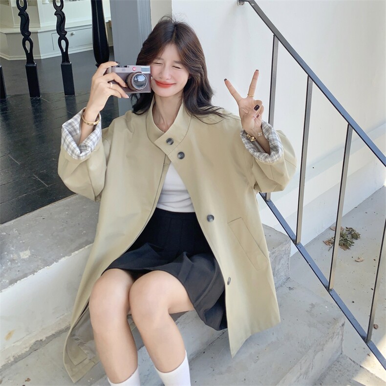 新款主推拼接格纹风衣外套2616-P155-K228,女装短外套,2C129
