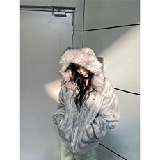 网图美式扎染潮流座山雕连帽加厚棉服外套W1863/特P98，男装棉衣，电商B350