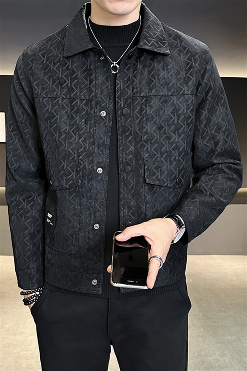 男士皮衣加绒加厚秋冬季2025新款痞帅潮牌皮夹克A313-K9935-P155,男装夹克,电商A313