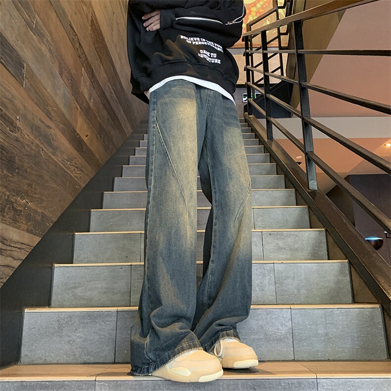 抖音现货宽松直筒拖地牛仔裤中性喇叭裤潮GK06-P60限价78,男装牛仔裤,星座310A-1