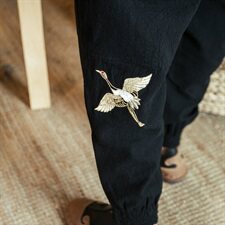 2021春秋季新款男装仙鹤刺绣风宽松棉麻休闲裤子模特图，男装休闲裤，电商B277(原6028)