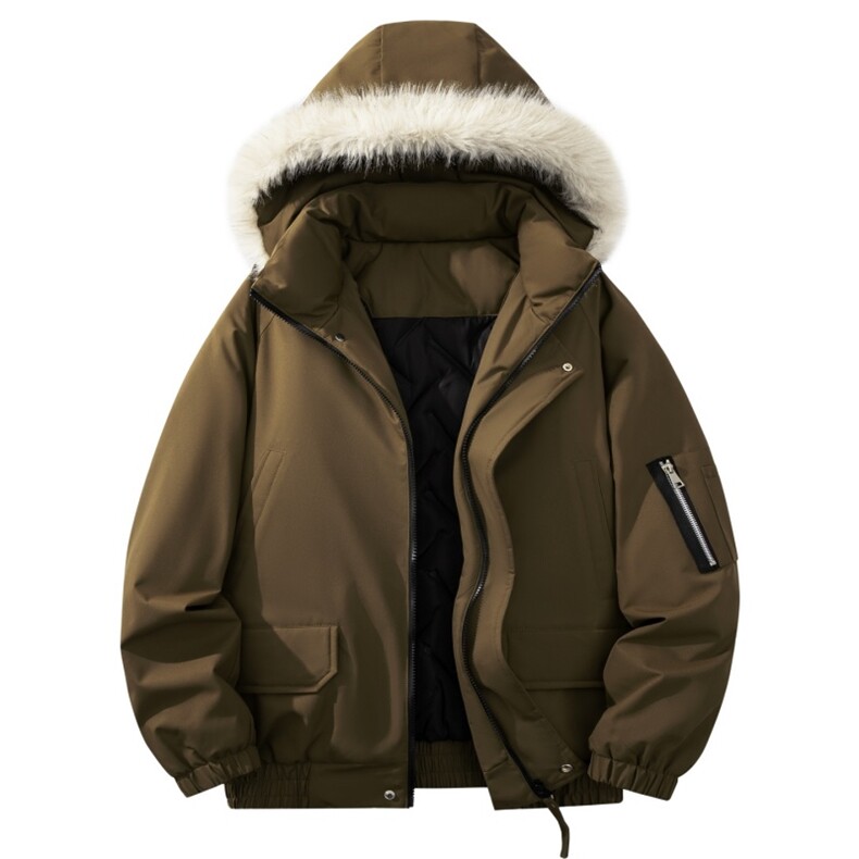 自家图有视频复古加绒毛领外套棉衣新款连帽派克棉服M2572p95，男装棉衣，电商D315