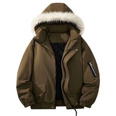 自家图有视频复古加绒毛领外套棉衣新款连帽派克棉服M2572p95，男装棉衣，电商D315