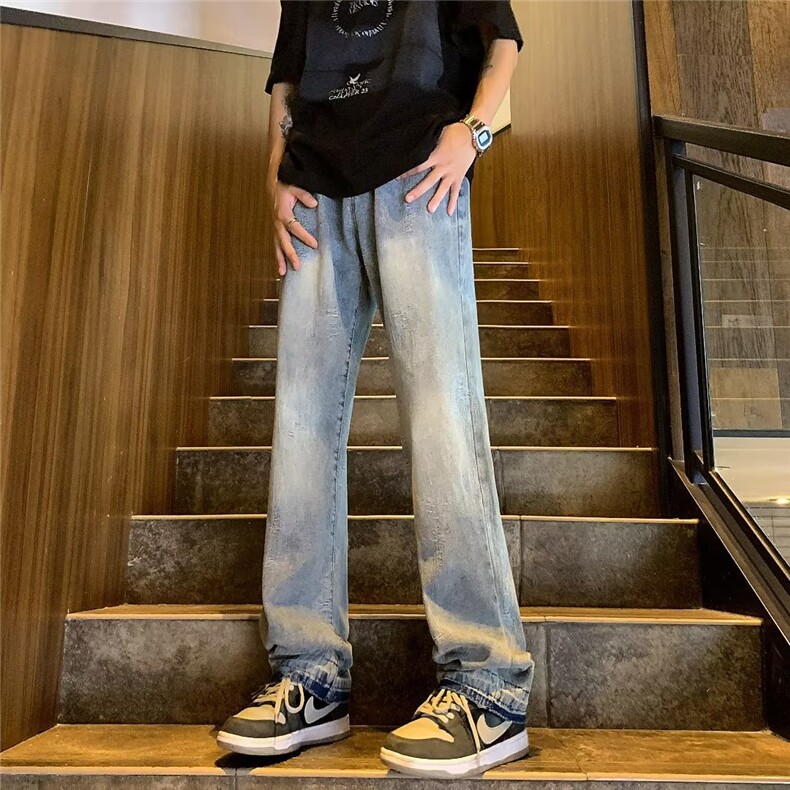 青春流行ins男直筒水洗提花牛仔裤P46,男装牛仔裤,星座1116-2