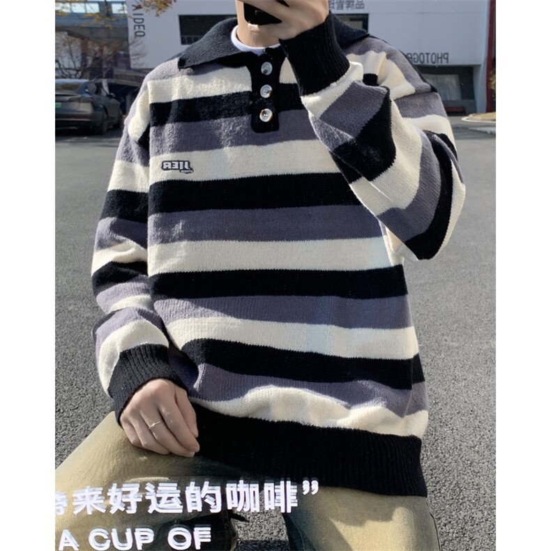 B277-P52条纹撞色毛衣男士2024秋冬新款高级感潮牌针织衫外套,男装针织衫/毛衣,星座512-6