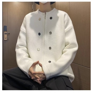 F487P55秋冬男生宽松休闲开衫毛衣外套日系休闲男生图片