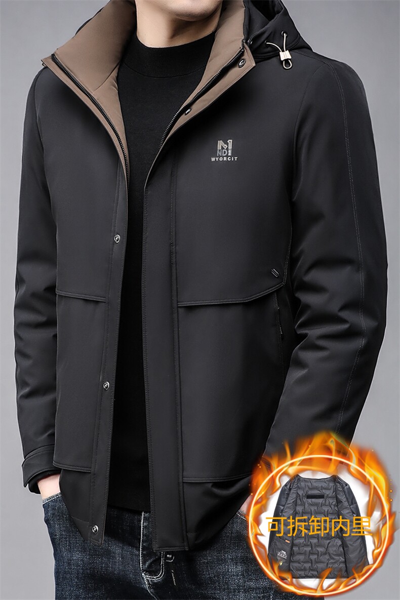 B2378高端鹅绒帽子内胆可脱卸精品羽绒服商务休闲保暖舒适,男装羽绒服,钱塘207-3