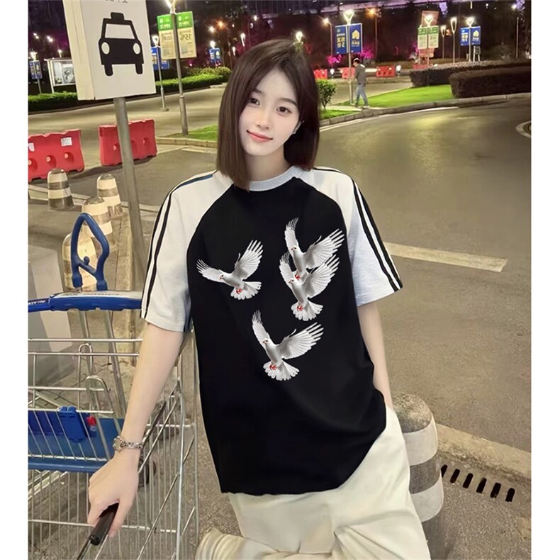 抖音得物品质二开240克宽松纯棉美式潮牌插肩三杠织带短袖T恤,男装T恤,电商A486