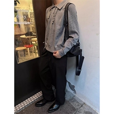灰色老钱风麦穗提花针织衫男秋季高级感polo领毛衣慵懒松弛感卫衣，男装Polo衫，星座506A