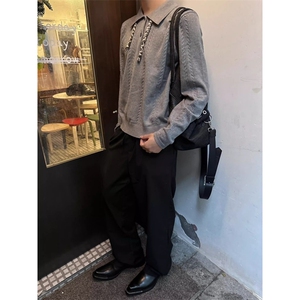 灰色老钱风麦穗提花针织衫男秋季高级感polo领毛衣慵懒松弛感卫衣图片