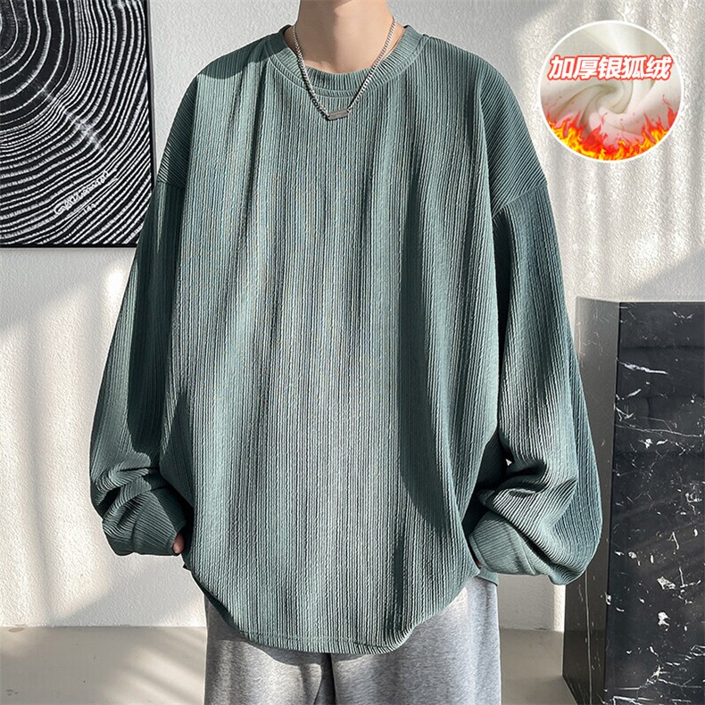 改加绒冬新韩版银狐绒圆领卫衣男加厚大码上衣W305J加绒-P45,男装T恤,电商A001-1