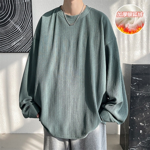 改加绒冬新韩版银狐绒圆领卫衣男加厚大码上衣W305J加绒-P45图片