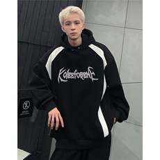 秋季新款拼接撞色连帽卫衣宽松青少年字母印花上衣帽衫W94-P78，男装卫衣，电商C307