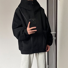 抖音得物高品质秋冬美式高街重磅结构辑明线纹理连帽卫衣外套W111，男装卫衣，电商A486