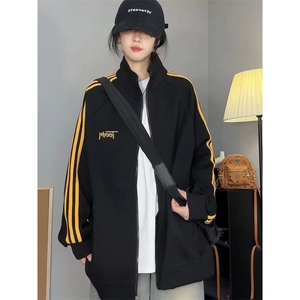 5500-P45新款复古宽松韩版立领休闲条纹外套图片