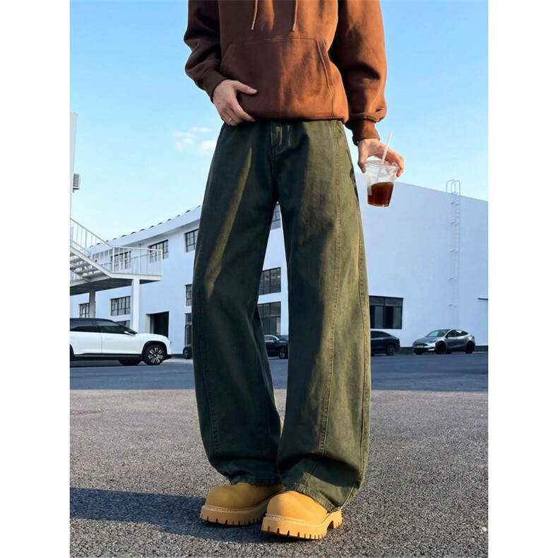 纯棉水洗棉牛仔裤弯刀男春夏新款设计感宽松阔腿拖地退洗棉长裤，男装牛仔裤，星座302A-2