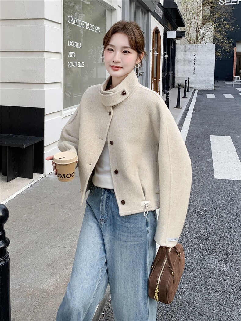 洋气时髦短款毛呢外套女2025秋冬季新款韩版显瘦气质双面羊毛上衣,女装双面呢大衣,蝶眷
