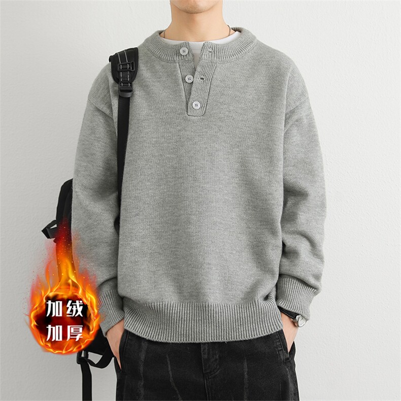 加绒加厚亨利领休闲针毛线衫男生潮牌上衣外套MY7007-1P80图片