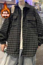 冬款高街大码男夹克千鸟格翻领加绒加厚毛呢外套J25861J加绒-P80，男装夹克，电商A001
