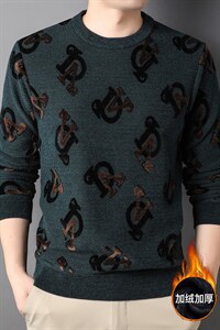 G875冬季男士圆领毛衣天鹅绒提花加绒针织加绒打底衫男装保暖P72图片