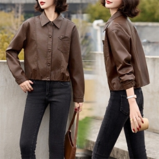 2025春秋季新款皮衣外套女pu皮翻领短款上衣拉链高级感机车服夹克，女装皮衣，潮流依族